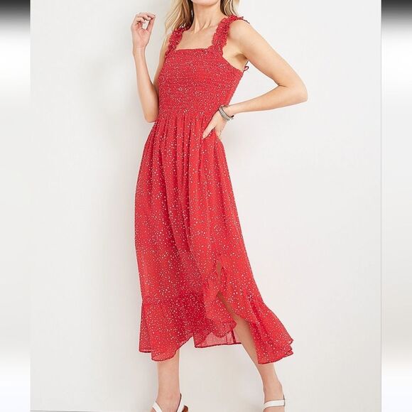 Maurices red white polka-dot smocked flirty casual summer midi dress NWT xxl - Picture 1 of 7